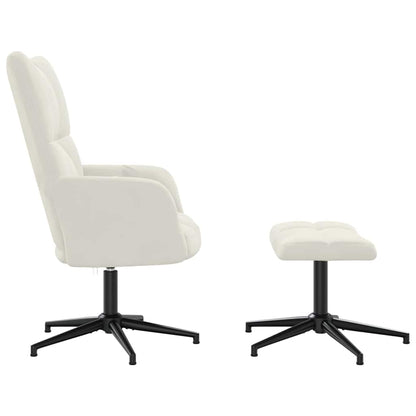 vidaXL Relaxing Chair with a Stool Cream White Velvet