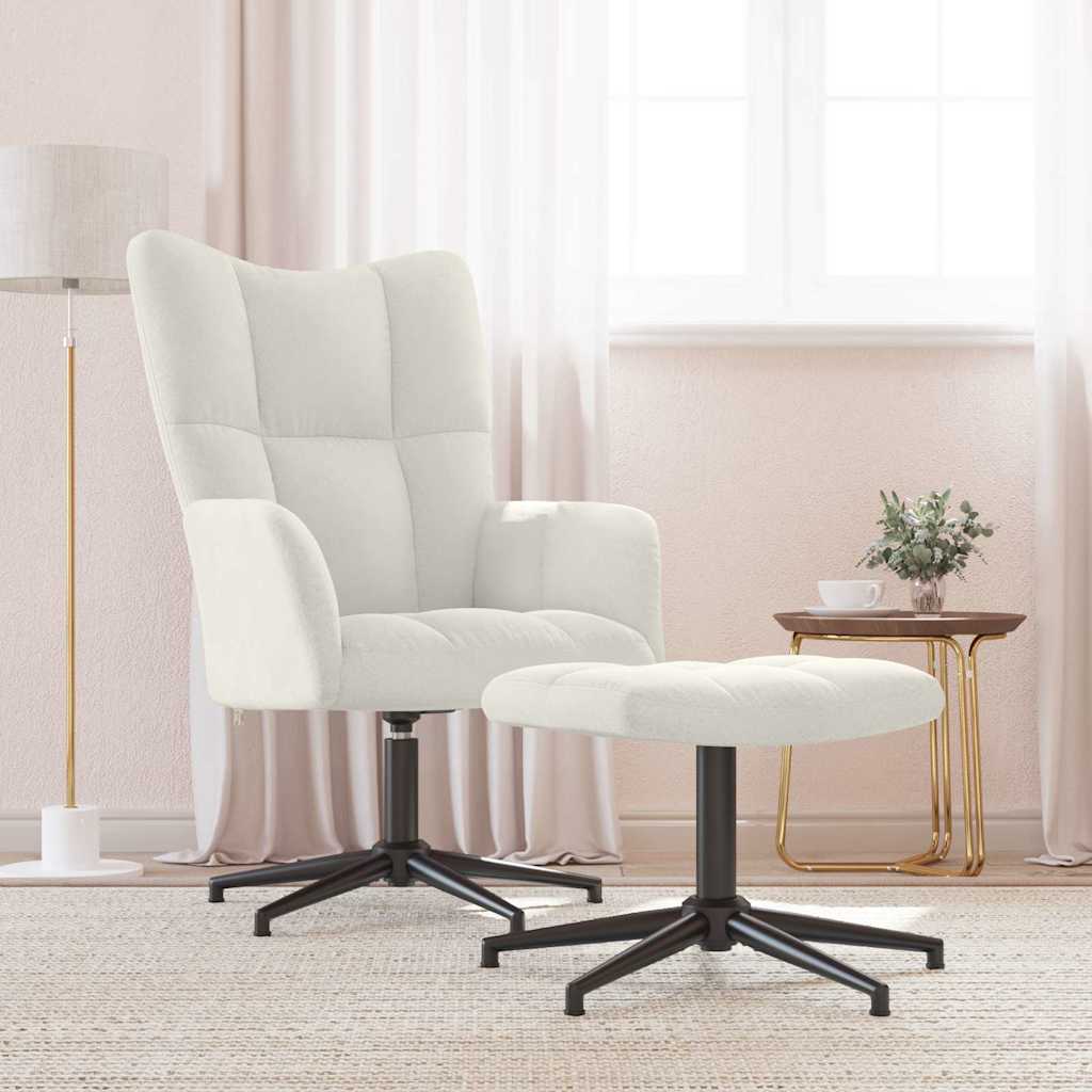 vidaXL Relaxing Chair with a Stool Cream White Velvet