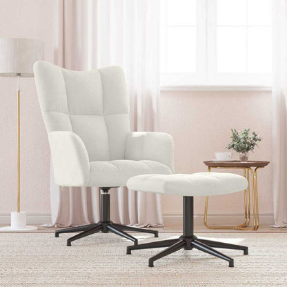 vidaXL Relaxing Chair with a Stool Cream White Velvet