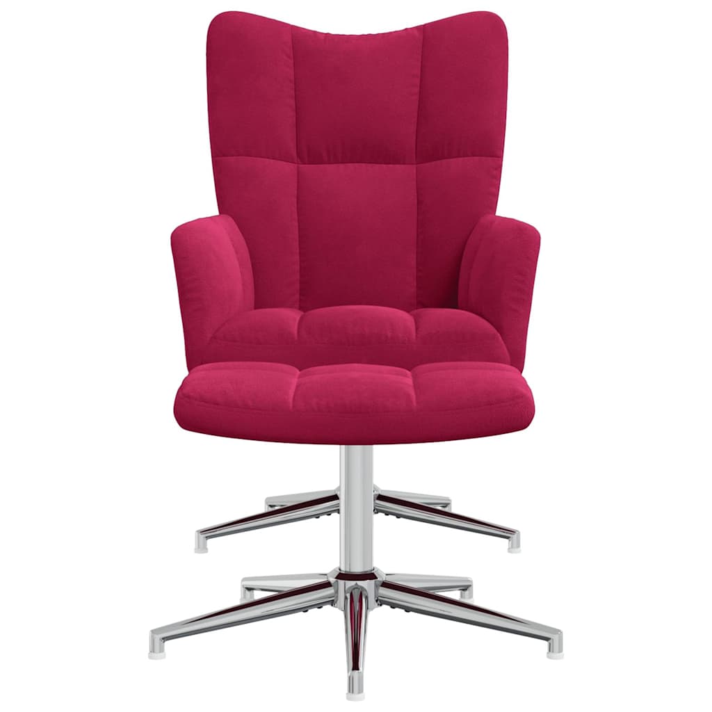 vidaXL Relaxing Chair with a Stool Wine Red Velvet