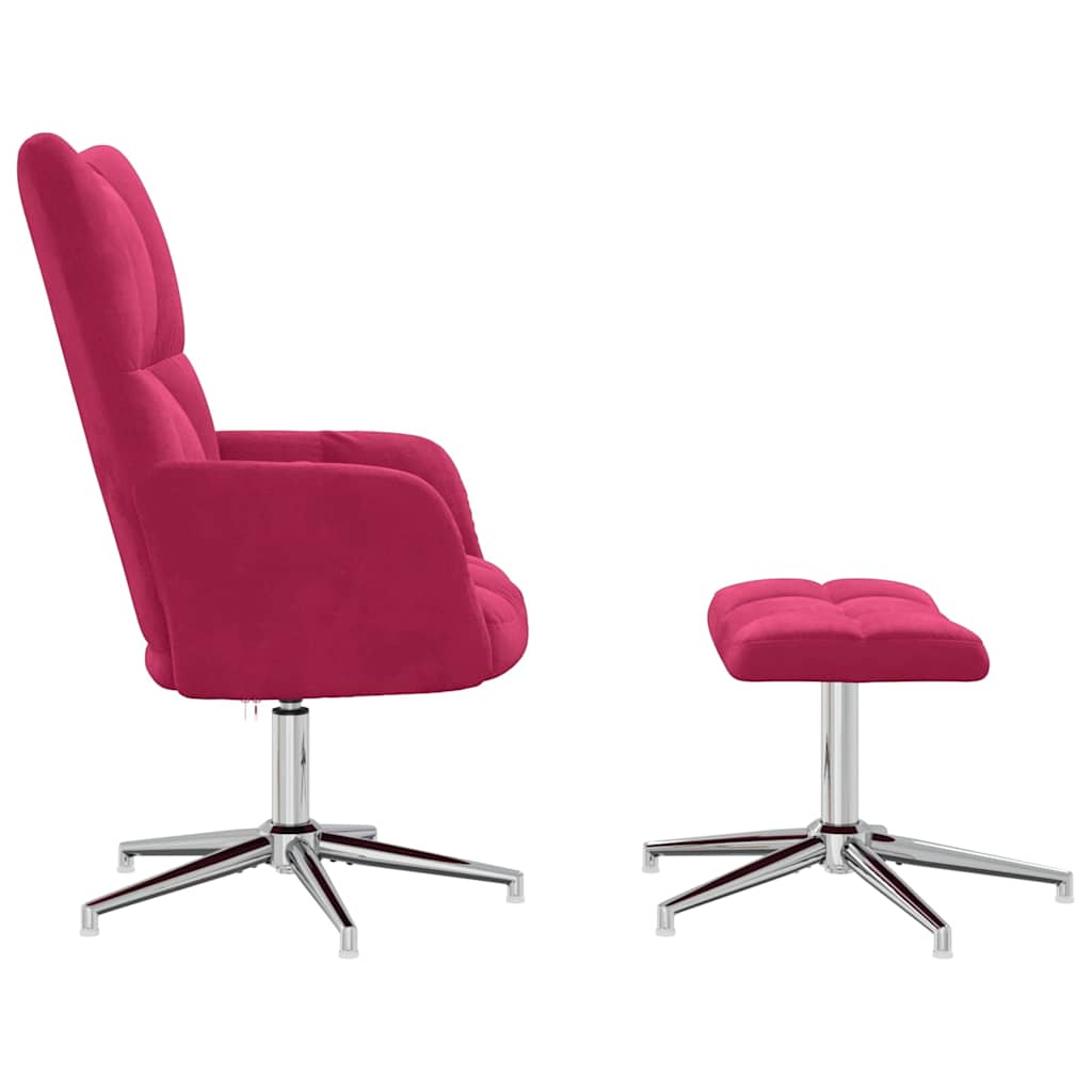 vidaXL Relaxing Chair with a Stool Wine Red Velvet