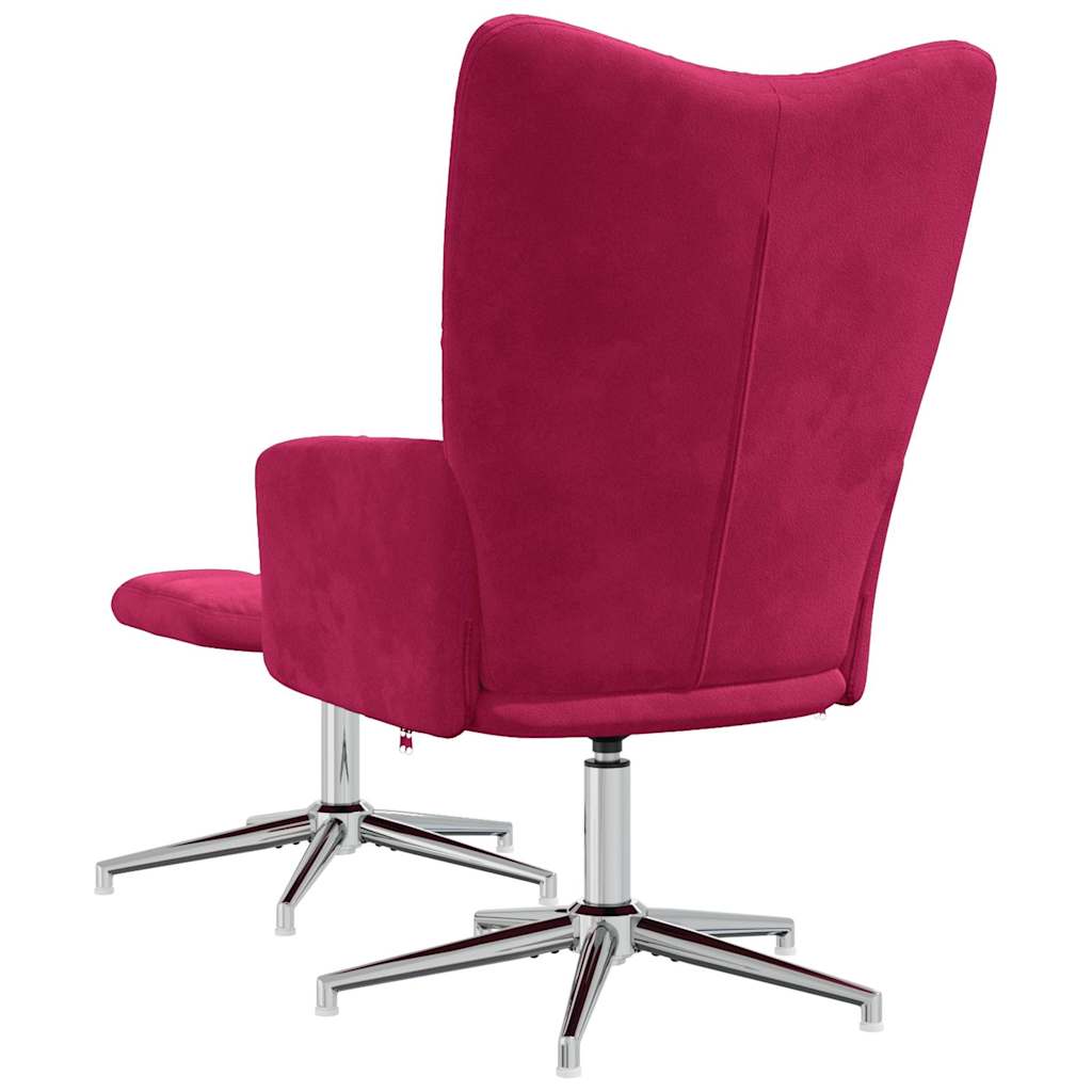 vidaXL Relaxing Chair with a Stool Wine Red Velvet