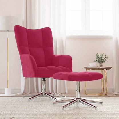 vidaXL Relaxing Chair with a Stool Wine Red Velvet