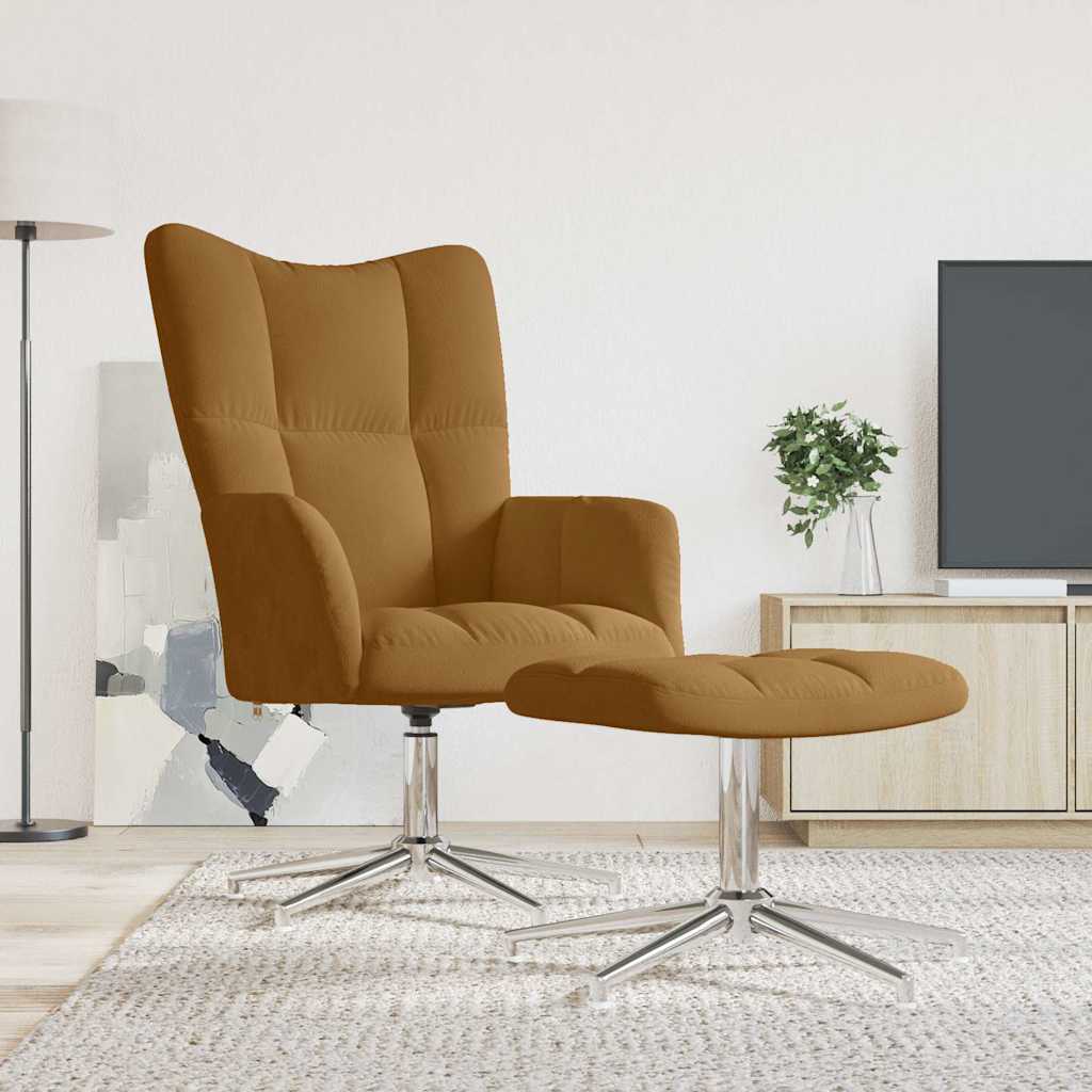 vidaXL Relaxing Chair with a Stool Brown Velvet