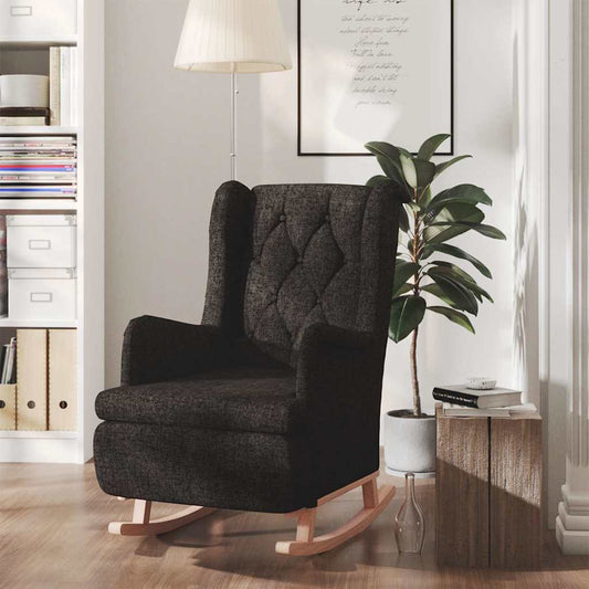 vidaXL Armchair with Solid Rubber Wood Rocking Legs Black Fabric