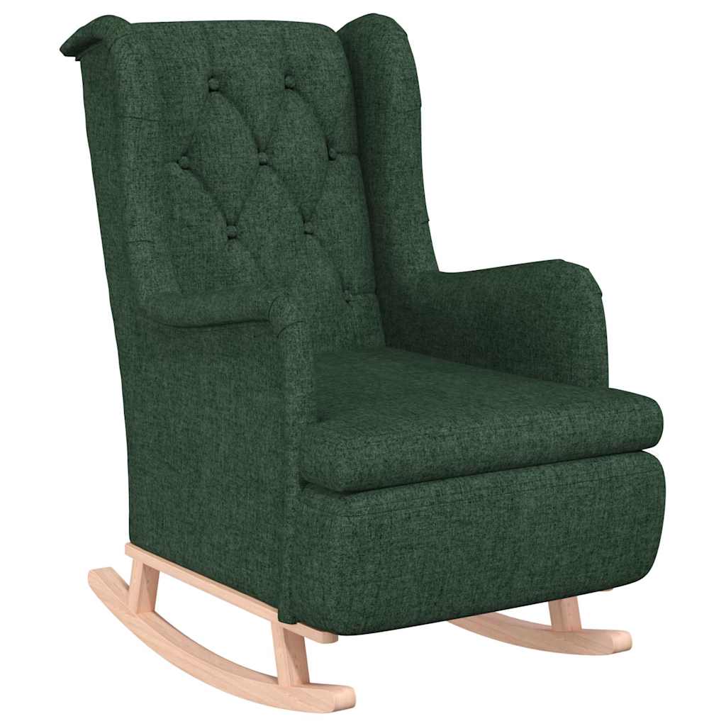 vidaXL Armchair with Solid Rubber Wood Rocking Legs Dark Green Fabric