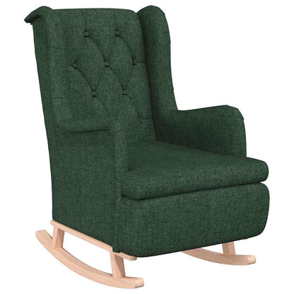 vidaXL Armchair with Solid Rubber Wood Rocking Legs Dark Green Fabric