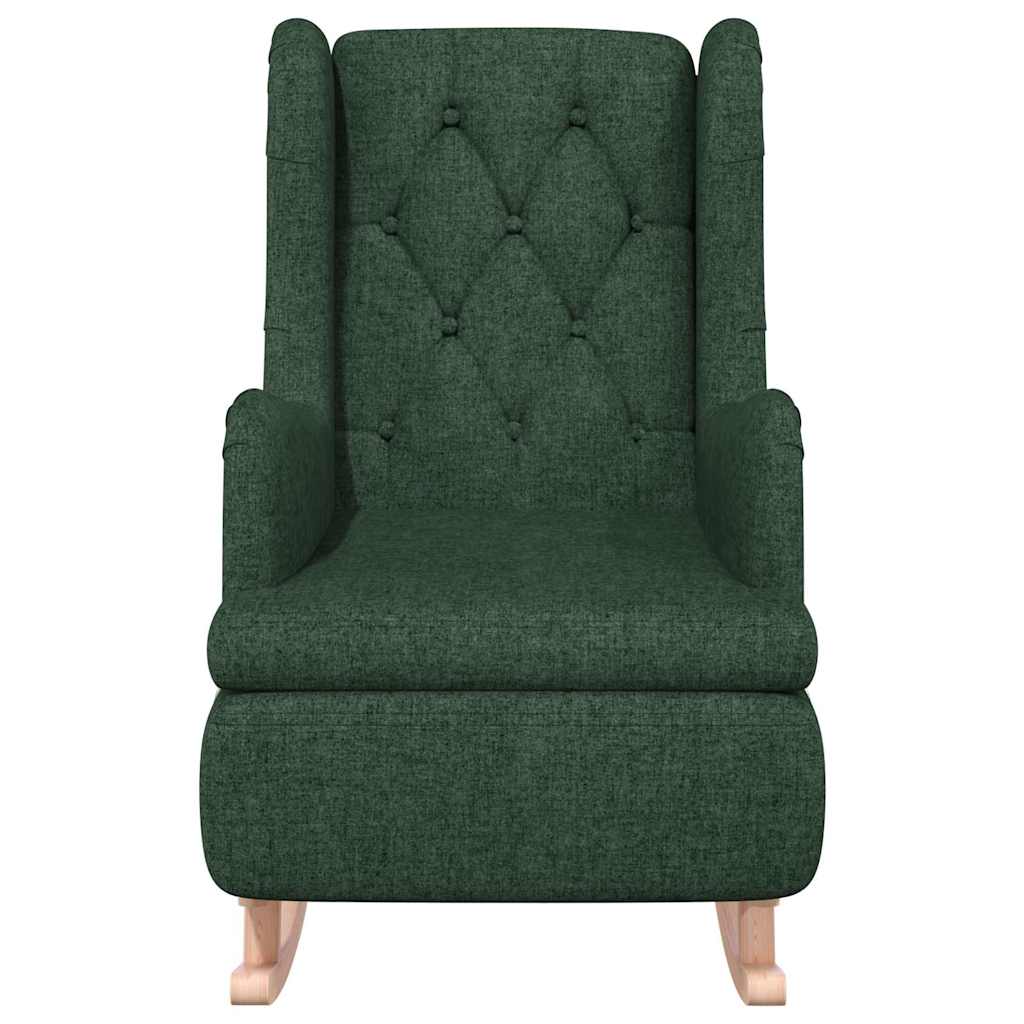 vidaXL Armchair with Solid Rubber Wood Rocking Legs Dark Green Fabric