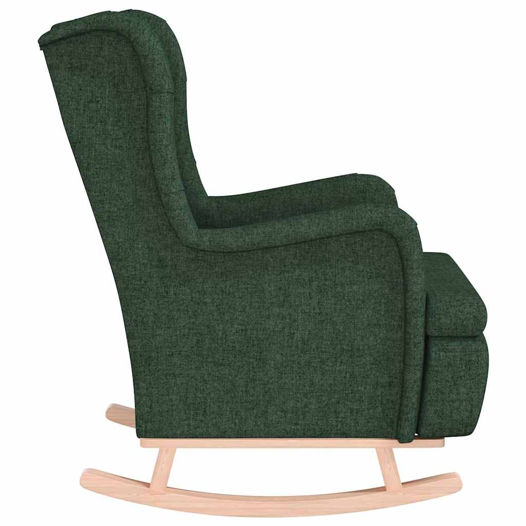 vidaXL Armchair with Solid Rubber Wood Rocking Legs Dark Green Fabric