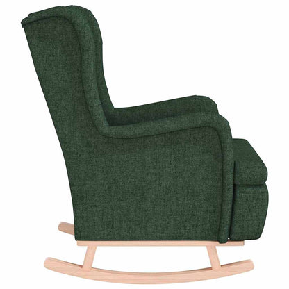 vidaXL Armchair with Solid Rubber Wood Rocking Legs Dark Green Fabric