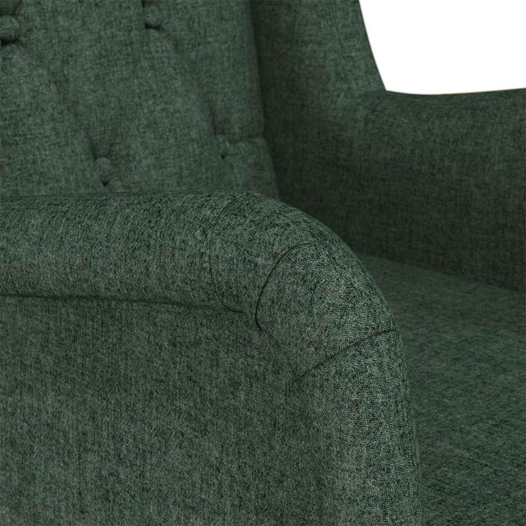 vidaXL Armchair with Solid Rubber Wood Rocking Legs Dark Green Fabric