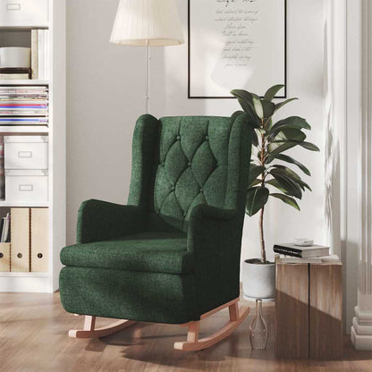 vidaXL Armchair with Solid Rubber Wood Rocking Legs Dark Green Fabric
