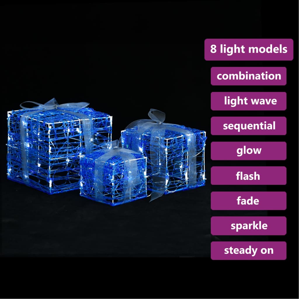 vidaXL Decorative Acrylic Christmas Gift Boxes 3 pcs Cold White