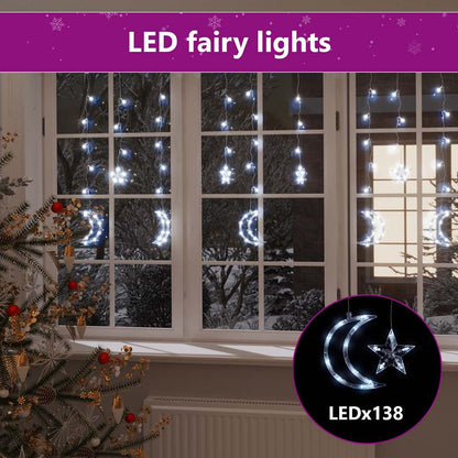 328795 vidaXL Star and Moon Fairy Lights Remote Control 138 LED Cold White