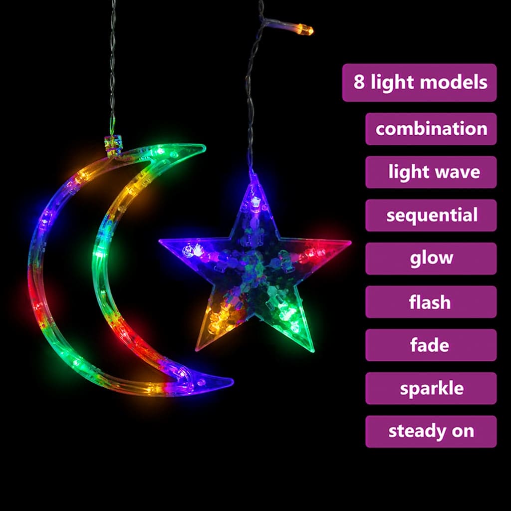 328797 vidaXL Star and Moon Fairy Lights Remote Control 138 LED Colourful