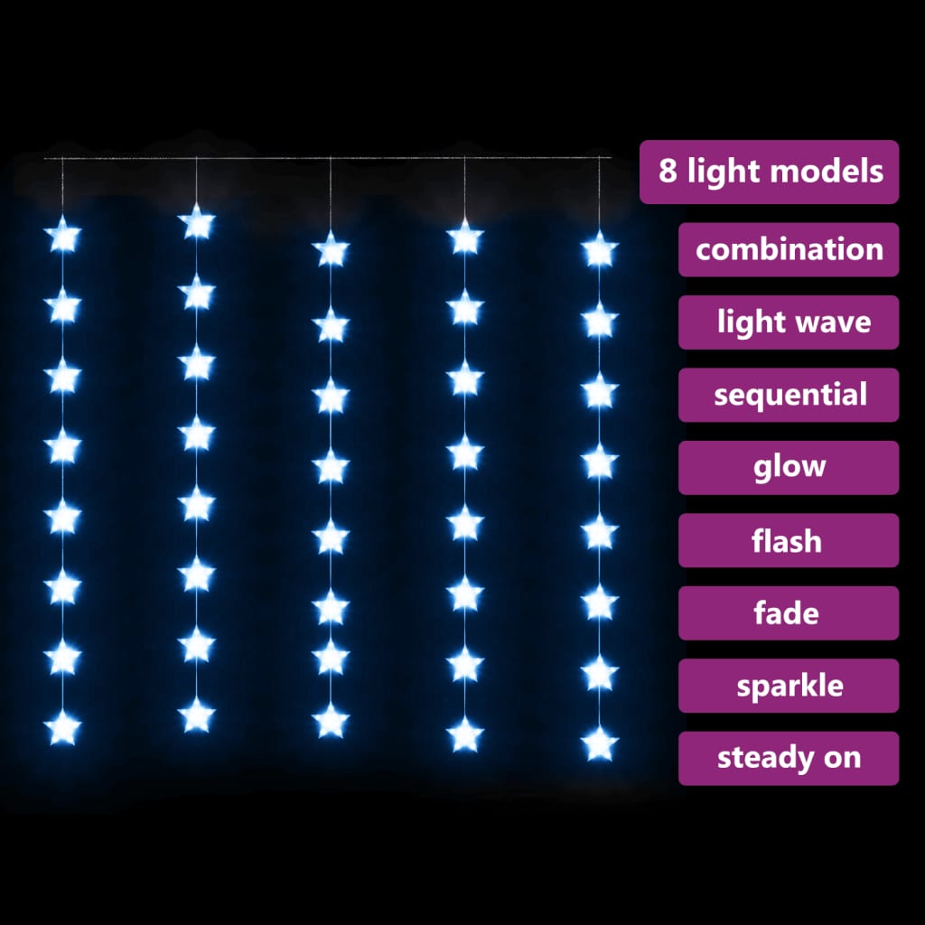 vidaXL LED Star Curtain Fairy Lights 200 LED Blue 8 Function