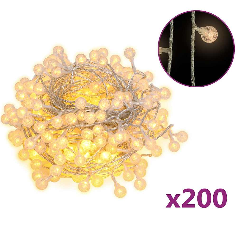 328810 vidaXL Globe Fairy String Lights 20m 200 LED Warm White 8 Function