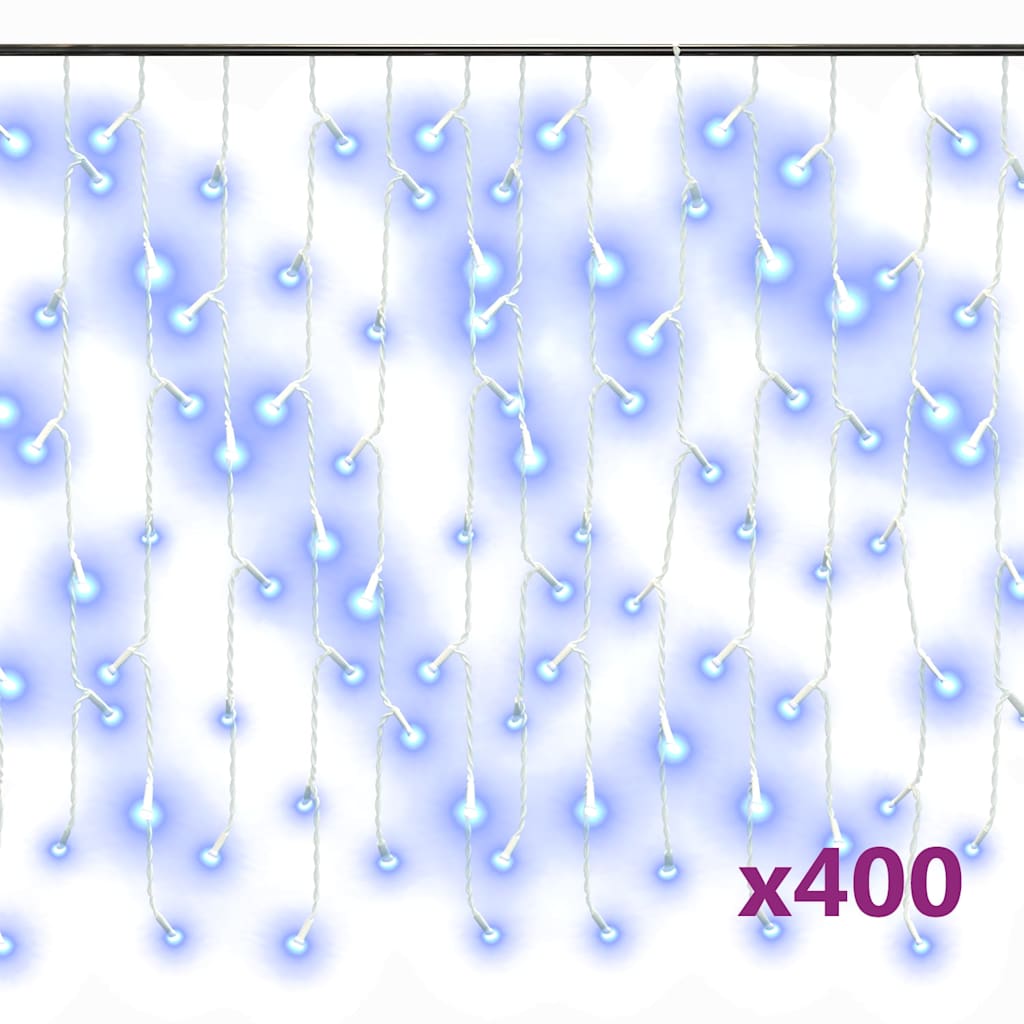 328913 vidaXL LED Curtain Icicle Lights 10m 400 LED Blue 8 Function