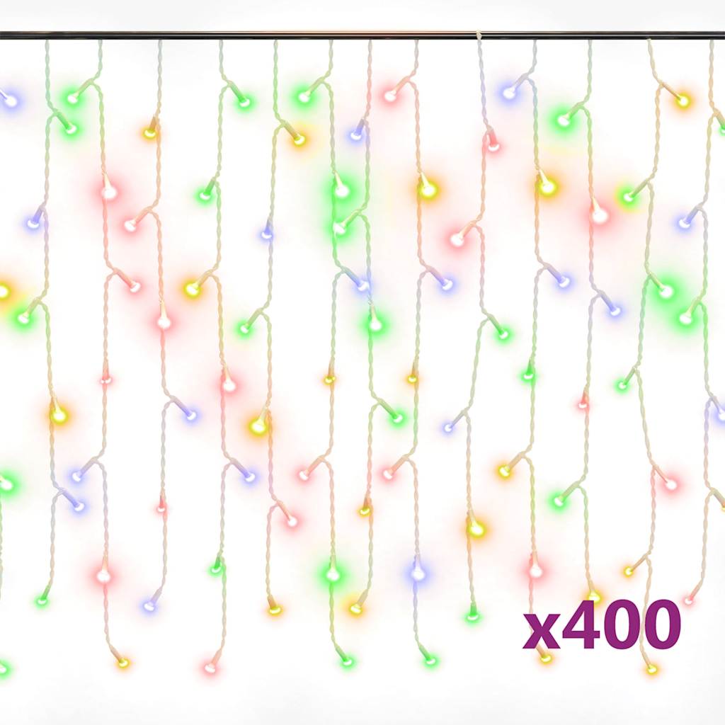 328915 vidaXL LED Curtain Icicle Lights 10m 400 LED Colourful 8 Function