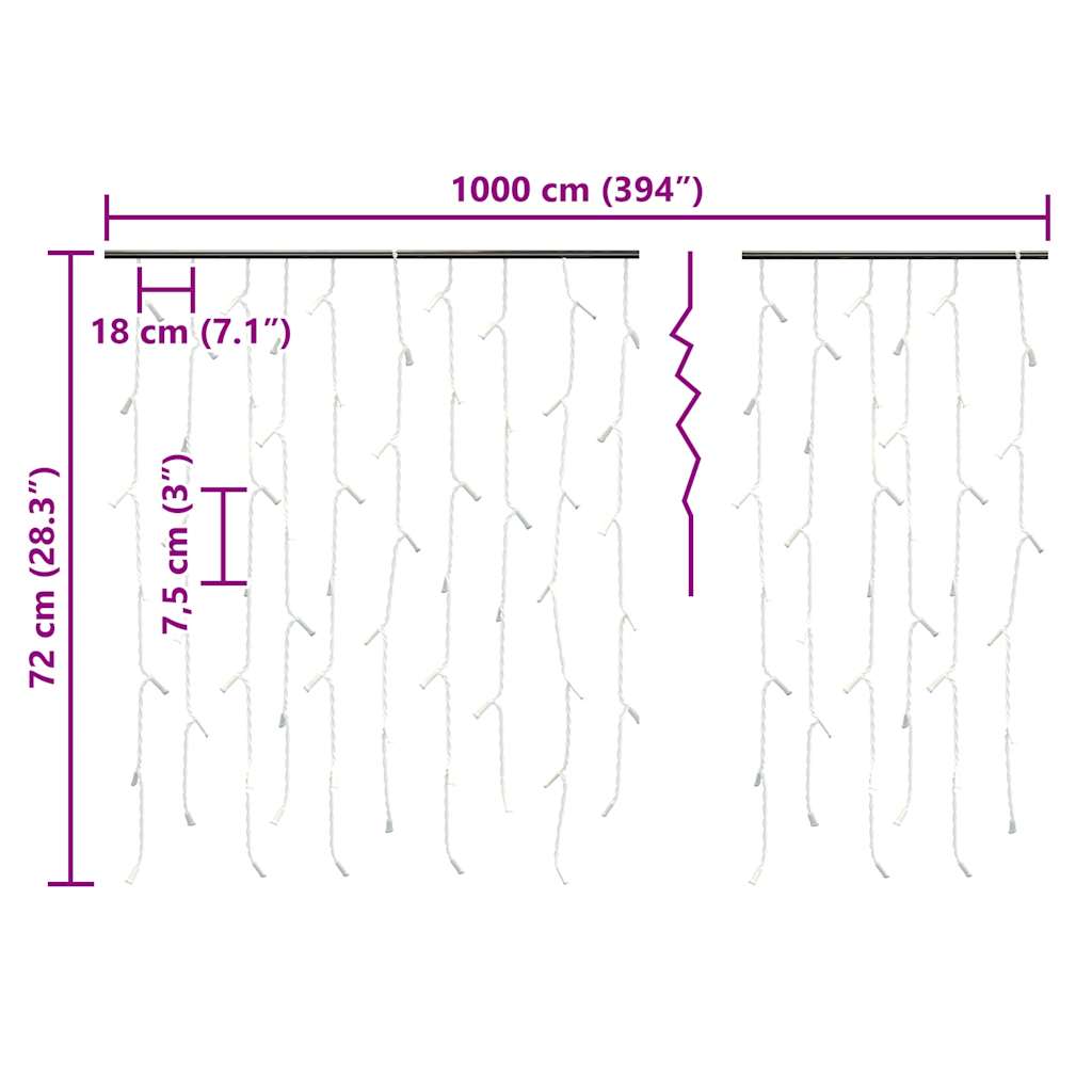 vidaXL LED Curtain Icicle Lights 10m 400 LED Colourful 8 Function