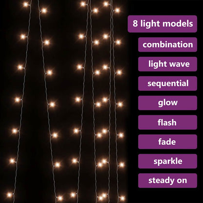 vidaXL LED Curtain Fairy Lights 3x3m 300 LED Warm White 8 Function