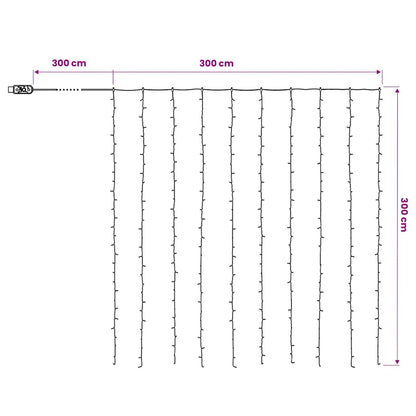 328928 vidaXL LED Curtain Fairy Lights 3x3m 300 LED Cold White 8 Function