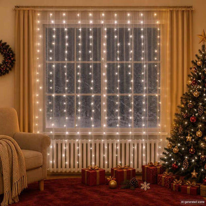 328928 vidaXL LED Curtain Fairy Lights 3x3m 300 LED Cold White 8 Function
