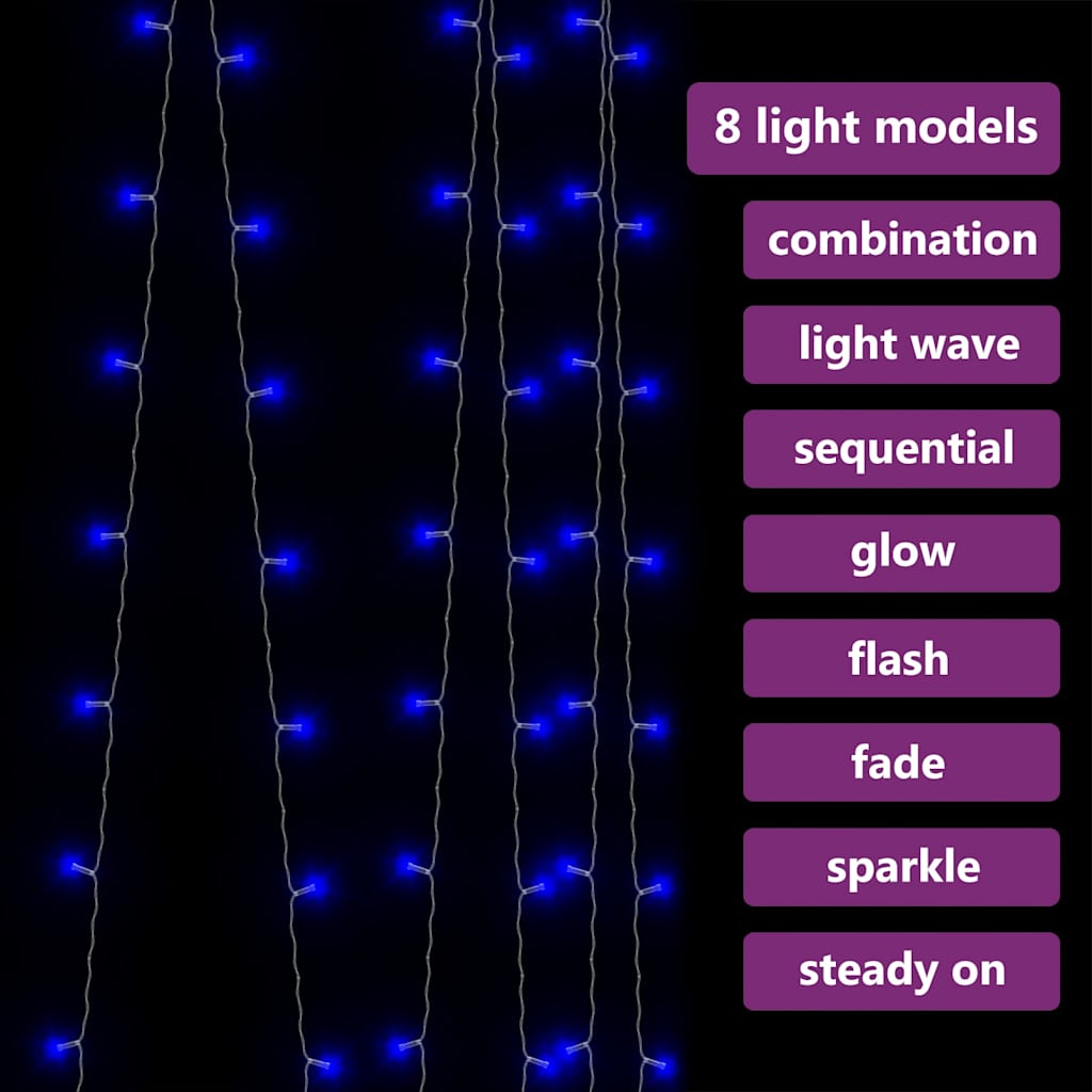 328930 vidaXL LED Curtain Fairy Lights 3x3m 300 LED Blue 8 Function