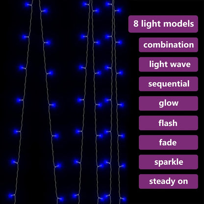 328930 vidaXL LED Curtain Fairy Lights 3x3m 300 LED Blue 8 Function