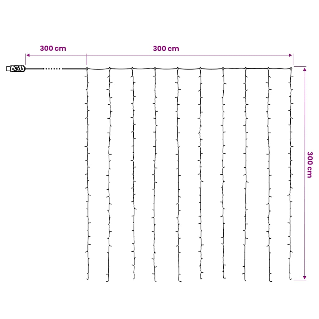 328930 vidaXL LED Curtain Fairy Lights 3x3m 300 LED Blue 8 Function