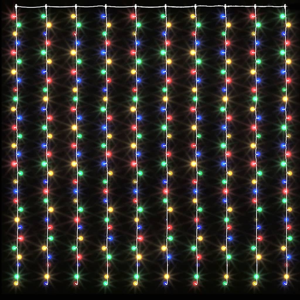 328932 vidaXL LED Curtain Fairy Lights 3x3m 300 LED Colourful 8 Function
