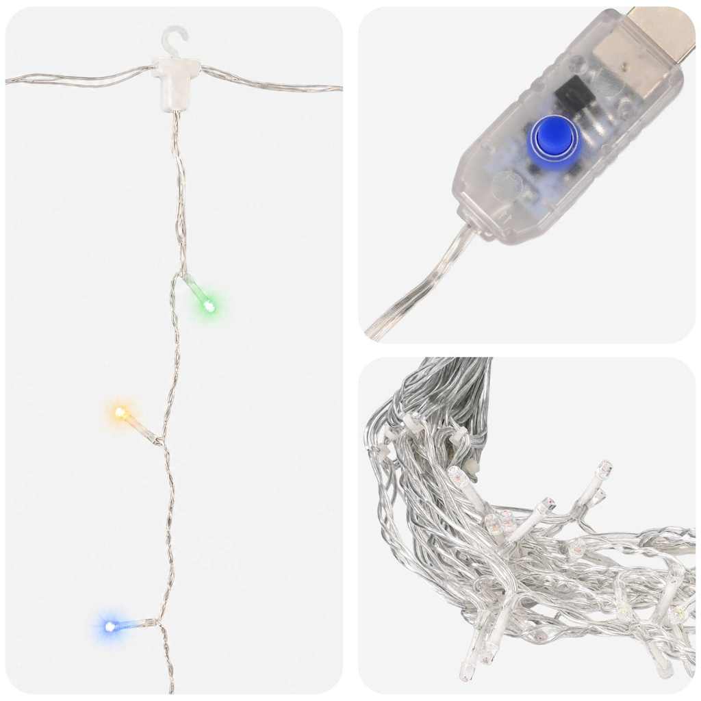 328932 vidaXL LED Curtain Fairy Lights 3x3m 300 LED Colourful 8 Function