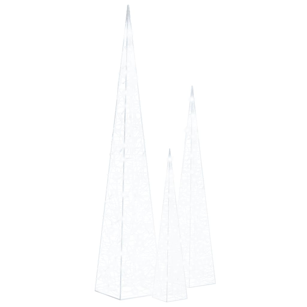 vidaXL Acrylic Decorative LED Light Cone Set Cold White 60/90/120cm