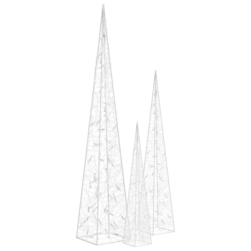 vidaXL Acrylic Decorative LED Light Cone Set Cold White 60/90/120cm