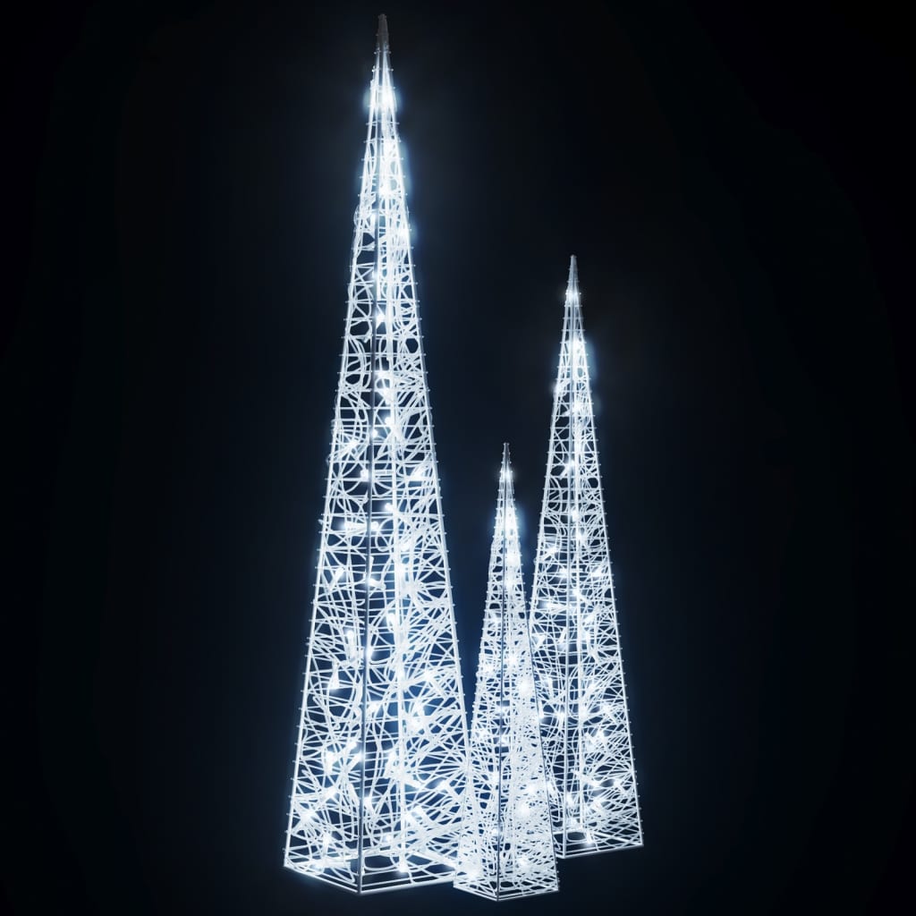 vidaXL Acrylic Decorative LED Light Cone Set Cold White 60/90/120cm