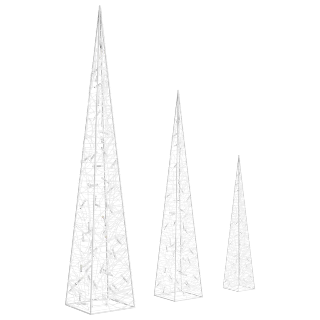 vidaXL Acrylic Decorative LED Light Cone Set Cold White 60/90/120cm