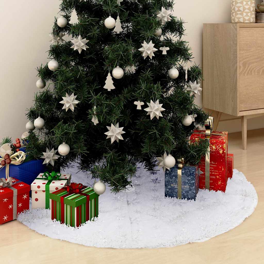 330272 vidaXL Luxury Christmas Tree Skirt White 90 cm Faux Fur