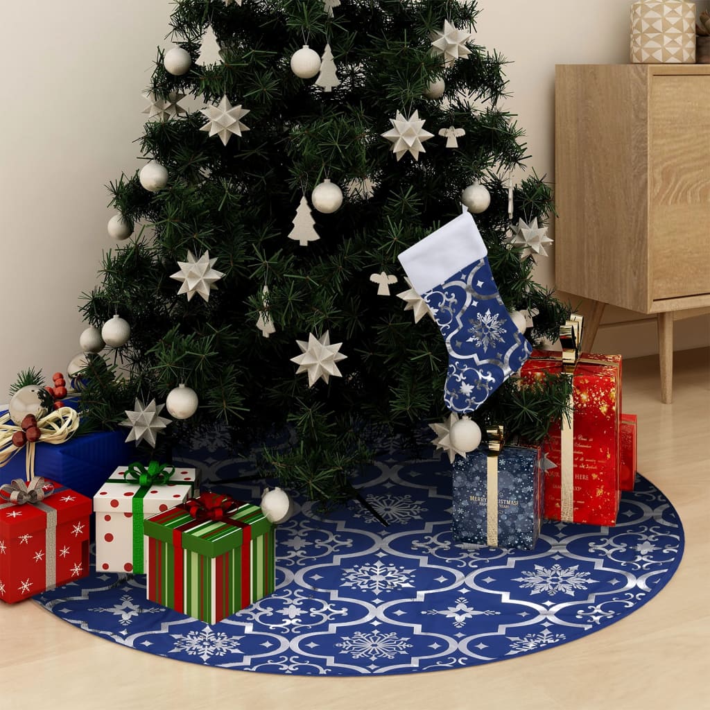 vidaXL Luxury Christmas Tree Skirt with Sock Blue 90 cm Fabric