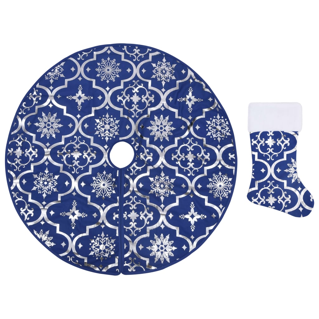 330280 vidaXL Luxury Christmas Tree Skirt with Sock Blue 150 cm Fabric
