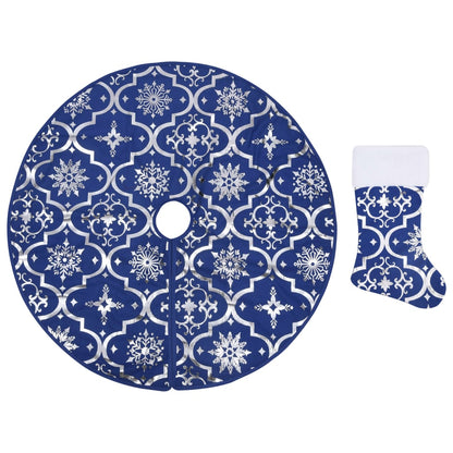 330280 vidaXL Luxury Christmas Tree Skirt with Sock Blue 150 cm Fabric