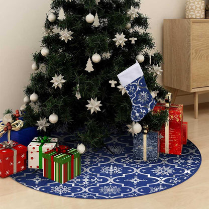 330280 vidaXL Luxury Christmas Tree Skirt with Sock Blue 150 cm Fabric