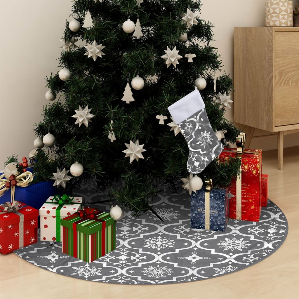 vidaXL Christmas Tree Skirt | Grey | Polyester | Large | Collapsible