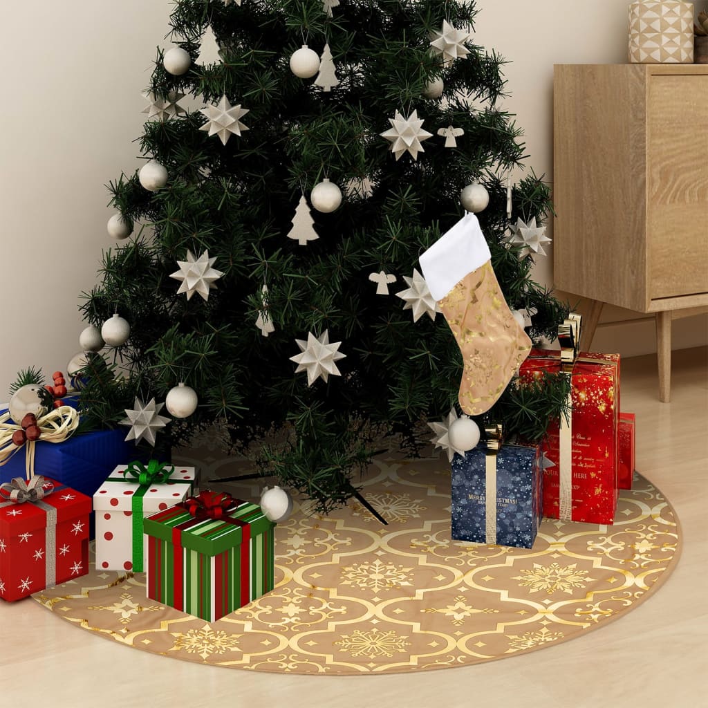 vidaXL Luxury Christmas Tree Skirt with Sock Yellow 122 cm Fabric