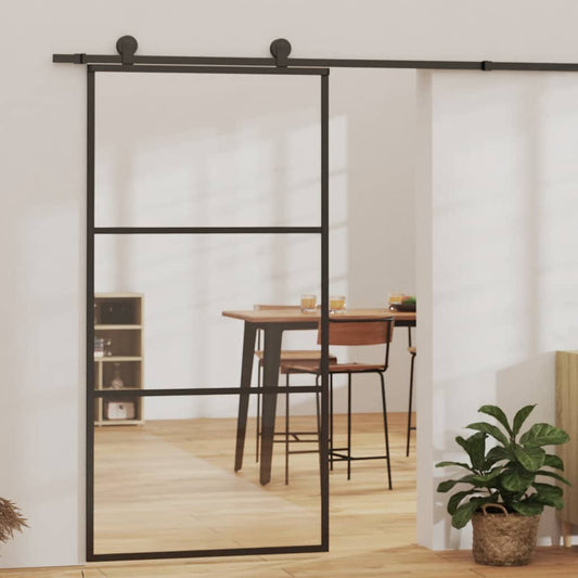 151010 vidaXL Sliding Door ESG Glass and Aluminium 102x205 cm Black
