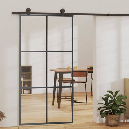 vidaXL Sliding Door ESG Glass and Aluminium 102x205 cm Black