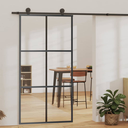 151013 vidaXL Sliding Door ESG Glass and Aluminium 102x205 cm Black