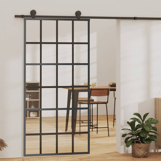 151022 vidaXL Sliding Door ESG Glass and Aluminium 102x205 cm Black