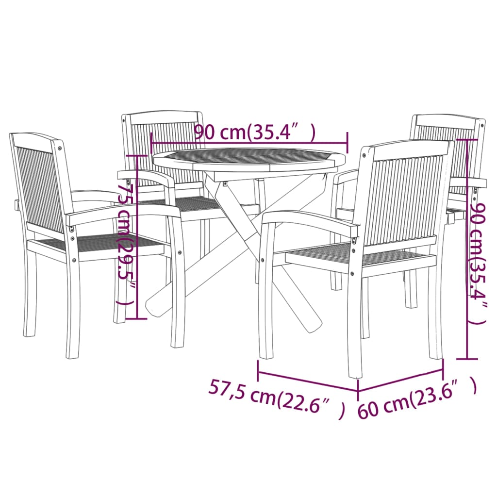 vidaXL 5 Piece Garden Dining Set Solid Wood Teak