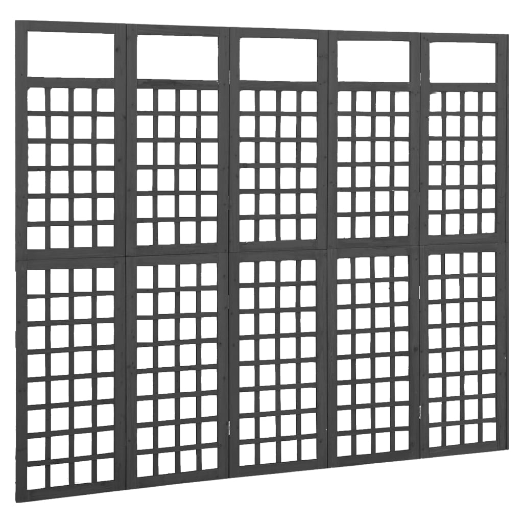 vidaXL 5-Panel Room Divider/Trellis Solid Fir Wood Black 201.5x180 cm