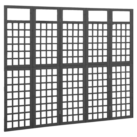 vidaXL 5-Panel Room Divider/Trellis Solid Fir Wood Black 201.5x180 cm